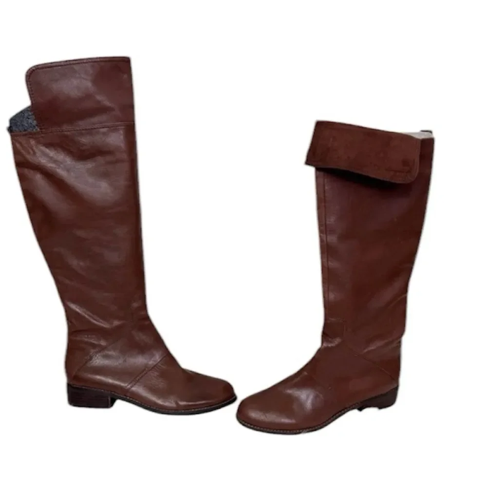 NEW Nine West Cognac Brown Noriko Leather Knee High Riding Boots Size 9.5M
